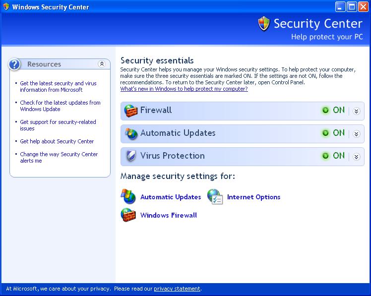 Windows Security Center